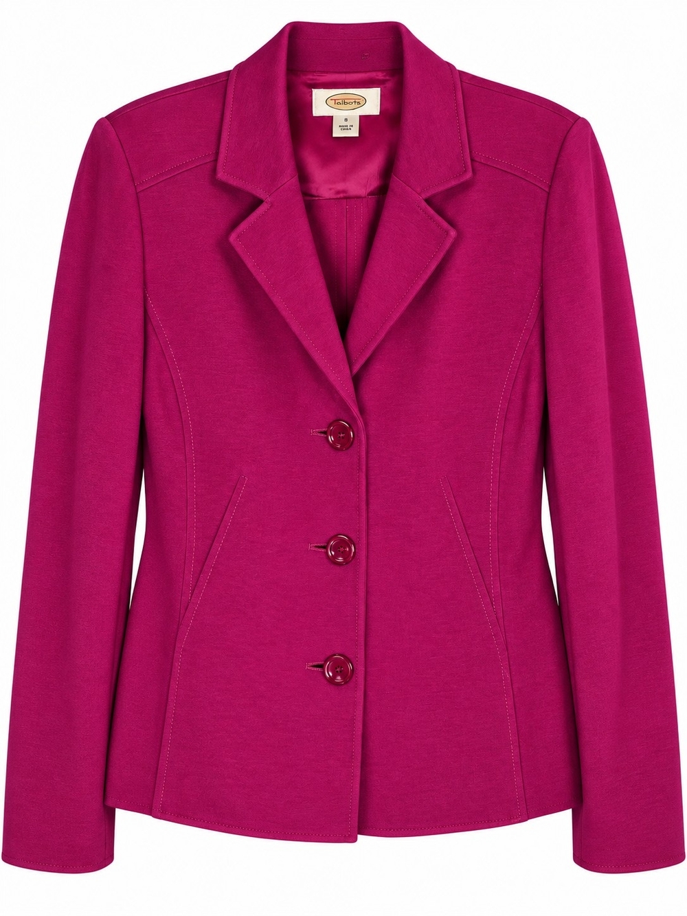 Talbots Fuchsia Magenta Stretch Blazer Size 8 Italian Fabric 3 Button Jacket